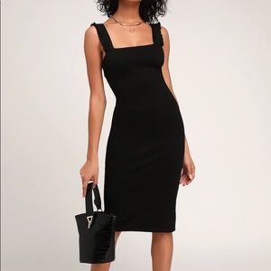 Lulu’s Persuasion Black Ruffled Bodycon Midi Dress - XS
